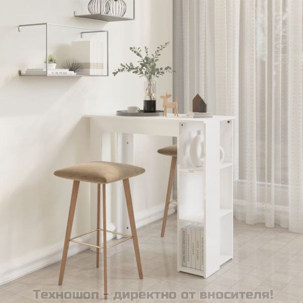 Бар маса с рафт, бял гланц, 102x50x103,5 см, инженерно дърво