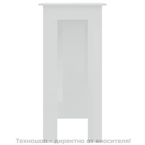 Бар маса с рафт, бял гланц, 102x50x103,5 см, инженерно дърво