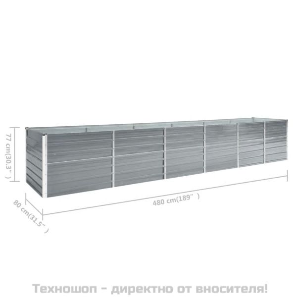 Градинска висока леха поцинкована стомана 480x80x77 см сива