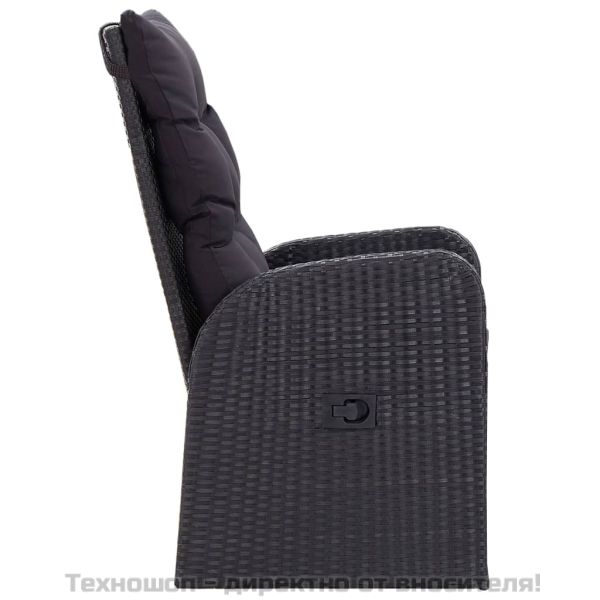 Накланящи градински столове с възглавници 2 бр полиратан черни