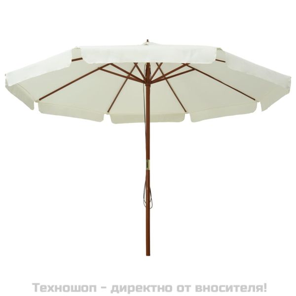 Градински чадър с дървен прът, 330 см, пясъчнобял