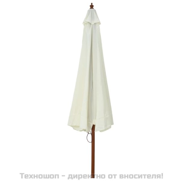 Градински чадър с дървен прът, 330 см, пясъчнобял