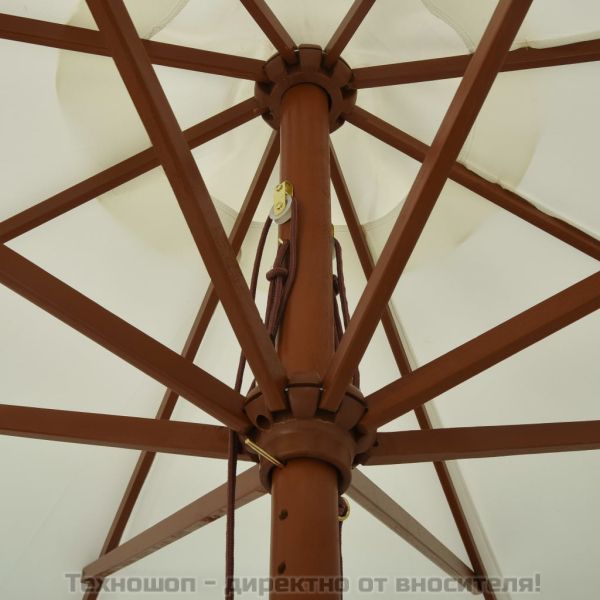 Градински чадър с дървен прът, 330 см, пясъчнобял