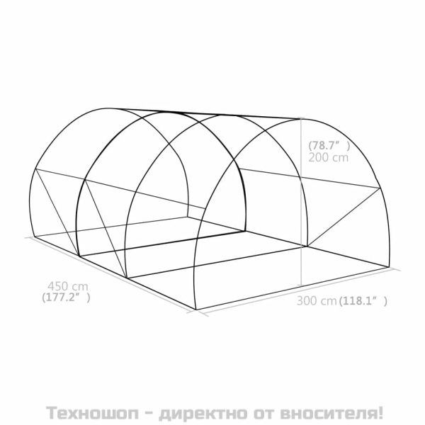Оранжерия, 13,5 м², 450x300x200 см