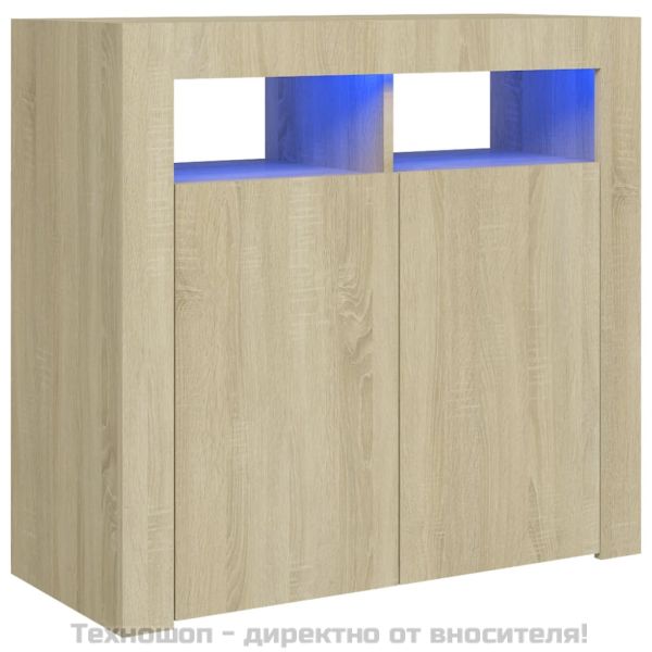 Сайдборд с LED светлини, сонома дъб, 80x35x75 см