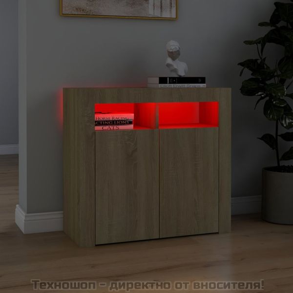 Сайдборд с LED светлини, сонома дъб, 80x35x75 см