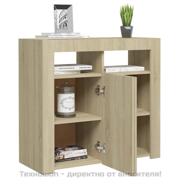 Сайдборд с LED светлини, сонома дъб, 80x35x75 см