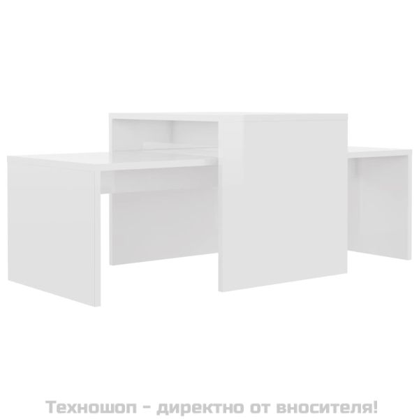 Комплект маси за кафе, бял гланц, 100x48x40 см, инженерно дърво