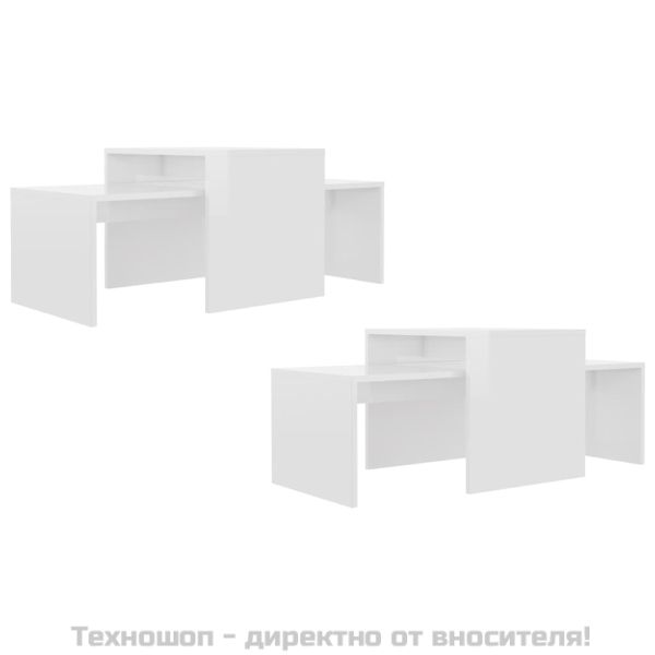 Комплект маси за кафе, бял гланц, 100x48x40 см, инженерно дърво