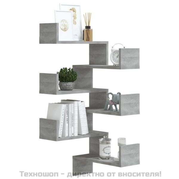 Стенен ъглов рафт 2 бр сив сонома 40x40x50 см инженерно дърво