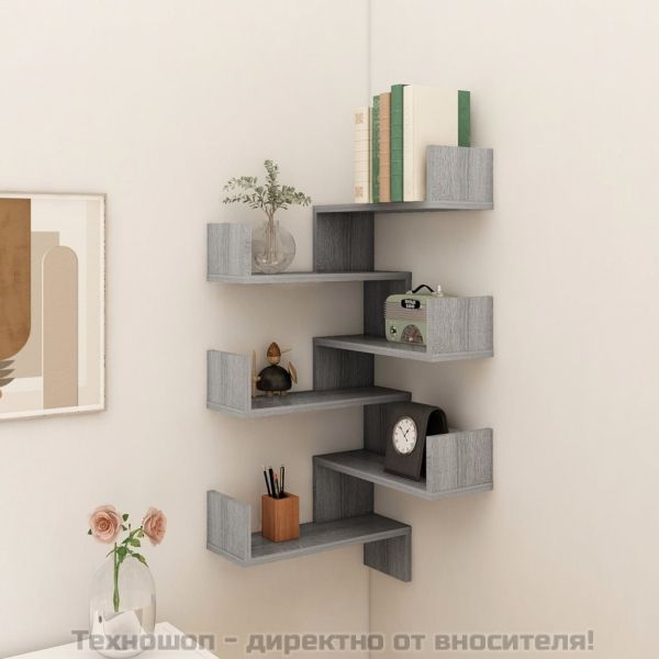 Стенен ъглов рафт 2 бр сив сонома 40x40x50 см инженерно дърво