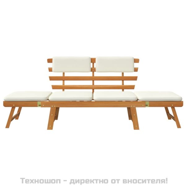Градинска пейка с възглавници 2-в-1, 190 см, акация масив