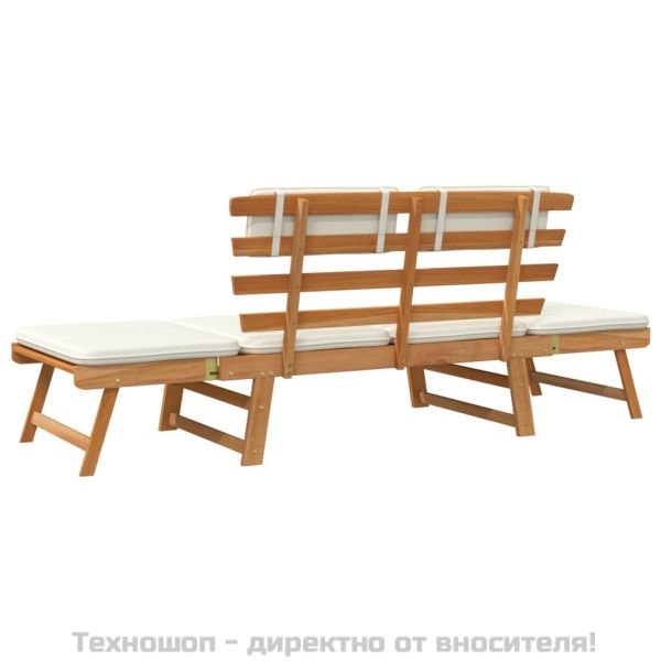 Градинска пейка с възглавници 2-в-1, 190 см, акация масив