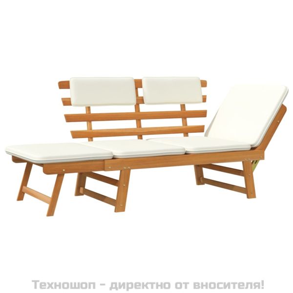 Градинска пейка с възглавници 2-в-1, 190 см, акация масив