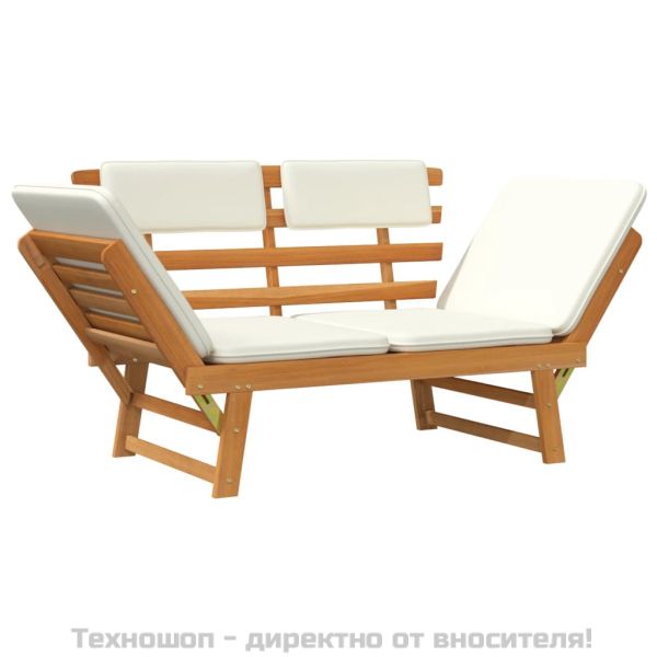 Градинска пейка с възглавници 2-в-1, 190 см, акация масив