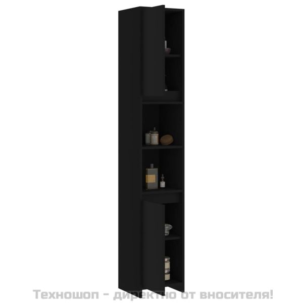 Шкаф за баня, черен, 30x30x183,5 см, инженерно дърво