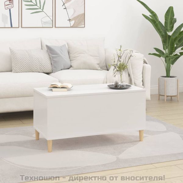 Кафе маса, бял гланц, 90x44,5x45 см, инженерно дърво