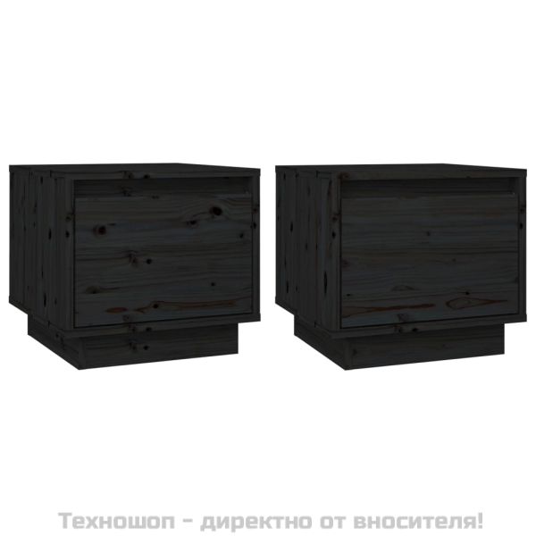 Нощни шкафчета, 2 бр, черни, 35x34x32 см, борово дърво масив