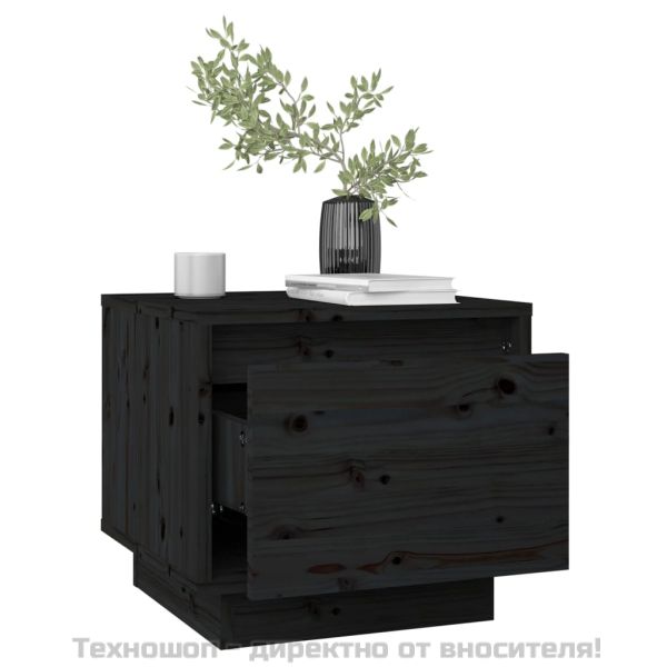 Нощни шкафчета, 2 бр, черни, 35x34x32 см, борово дърво масив