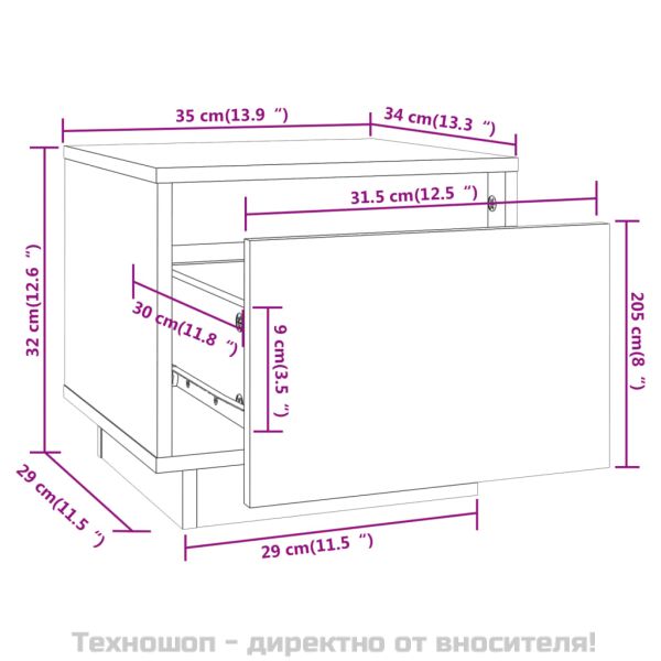 Нощни шкафчета, 2 бр, черни, 35x34x32 см, борово дърво масив