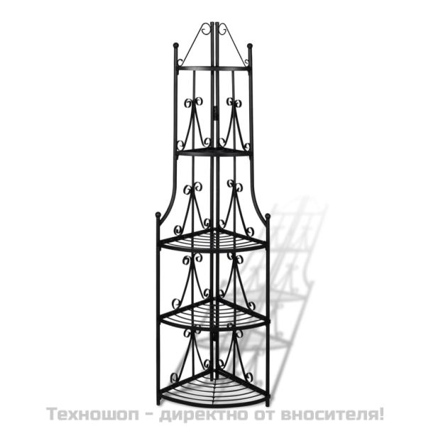 Ъглова етажерка за цветя, черна