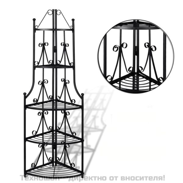 Ъглова етажерка за цветя, черна