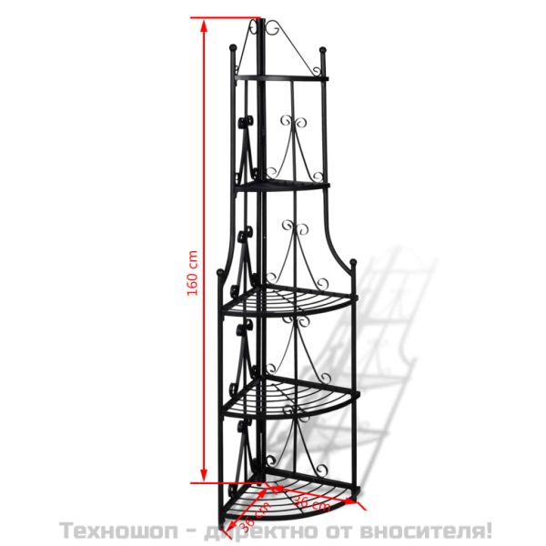 Ъглова етажерка за цветя, черна