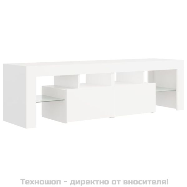 ТВ шкаф с LED осветление, бял, 140x36,5x40 см