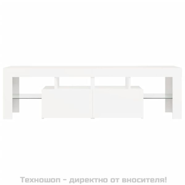 ТВ шкаф с LED осветление, бял, 140x36,5x40 см