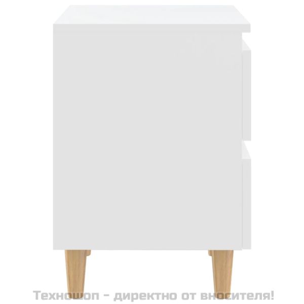 Нощно шкафче с крака от боров масив, бяло, 40x35x50 см