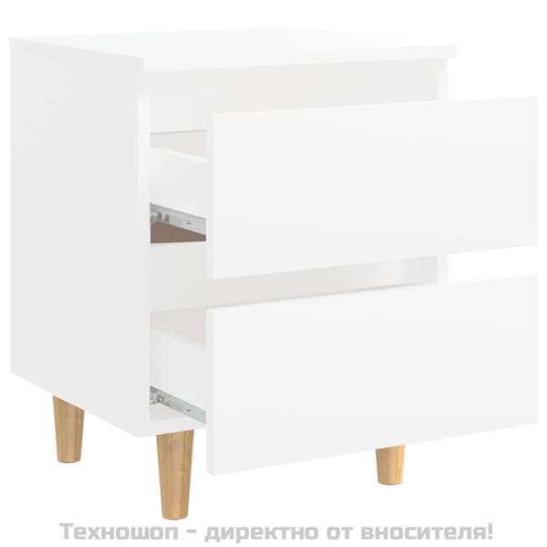 Нощно шкафче с крака от боров масив, бяло, 40x35x50 см