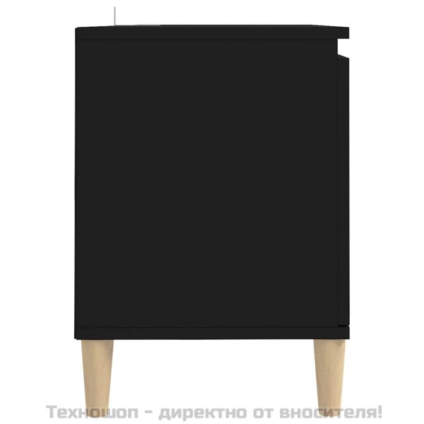 ТВ шкаф с крака от масивно дърво, черен, 103,5x35x50 см