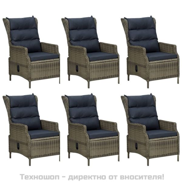 Градински трапезен комплект от 7 части, кафяв, полиратан