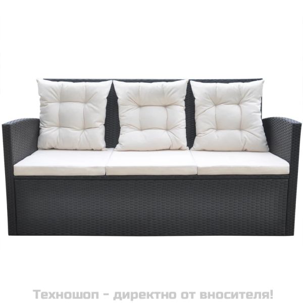 Градински комплект с възглавници, 6 части, полиратан, черен