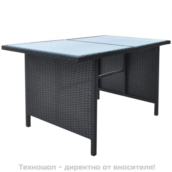 Градински комплект с възглавници, 6 части, полиратан, черен