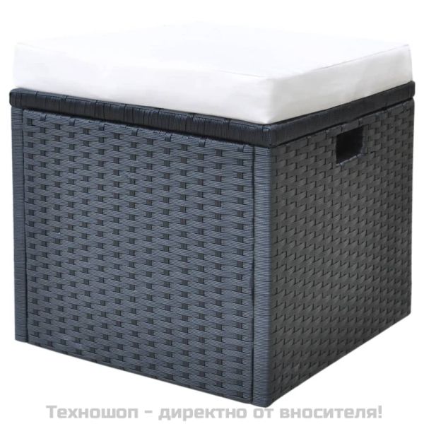 Градински комплект с възглавници, 6 части, полиратан, черен