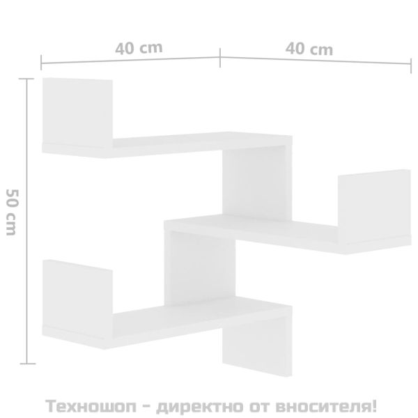 Стенни ъглови рафтове, 2 бр, бели, 40x40x50 см, инженерно дърво