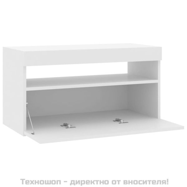 ТВ шкаф с LED осветление, бял, 75x35x40 см