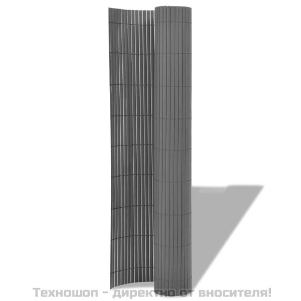 Двустранна градинска ограда, PVC, 90x300 см, сива