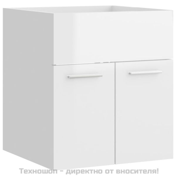 Долен шкаф за мивка, бял гланц, 41x38,5x46 см, инженерно дърво