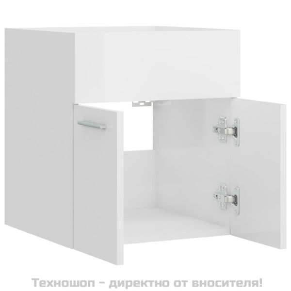 Долен шкаф за мивка, бял гланц, 41x38,5x46 см, инженерно дърво
