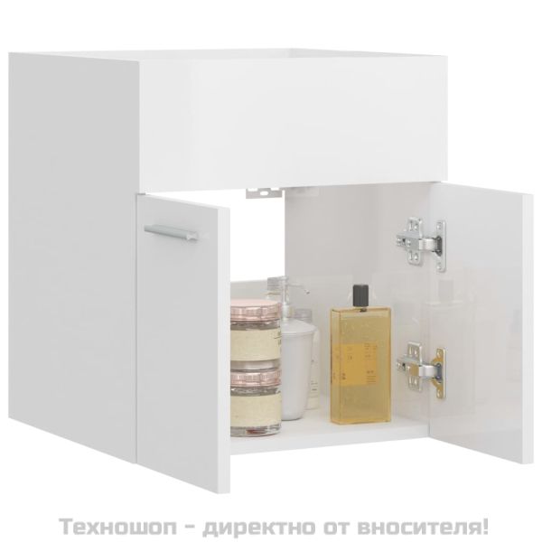 Долен шкаф за мивка, бял гланц, 41x38,5x46 см, инженерно дърво