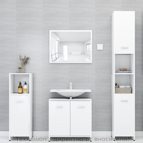 Шкаф за баня, бял, 30x30x95 см, инженерно дърво