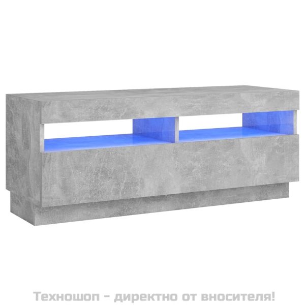 ТВ шкаф с LED осветление, бетонно сив, 100x35x40 см