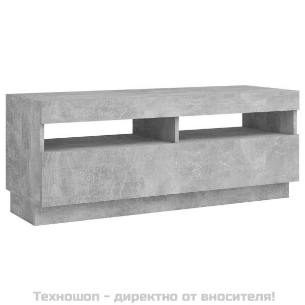 ТВ шкаф с LED осветление, бетонно сив, 100x35x40 см