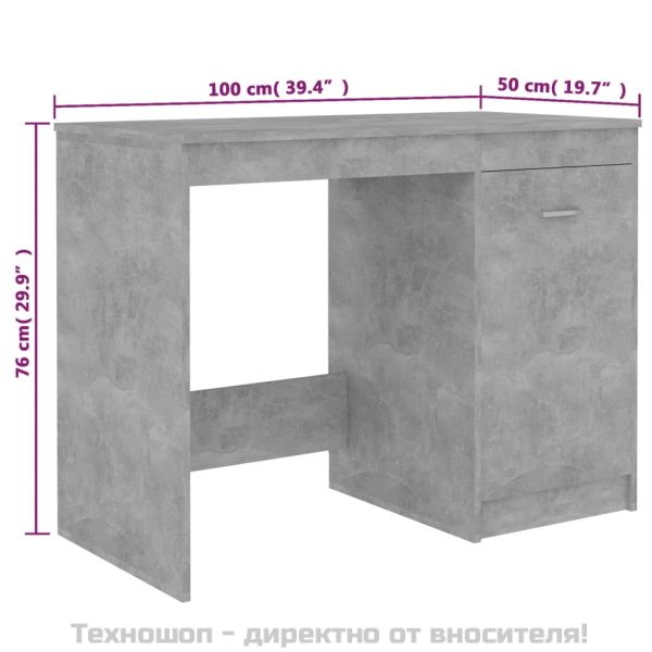 Бюро, бетонно сиво, 100x50x76 см, инженерно дърво