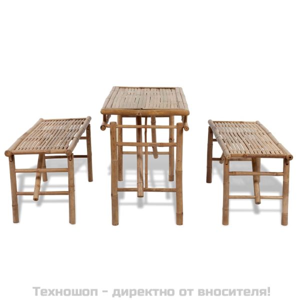 Маса за бира с 2 пейки, 100 см, бамбук