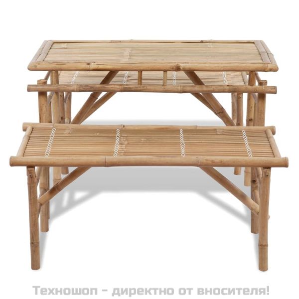 Маса за бира с 2 пейки, 100 см, бамбук