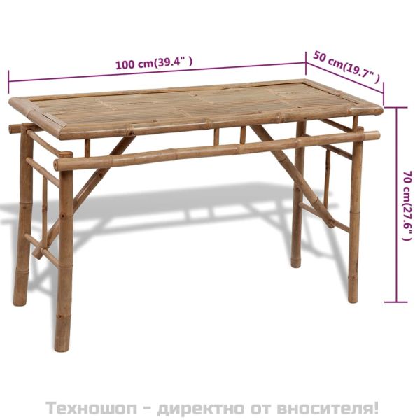Маса за бира с 2 пейки, 100 см, бамбук