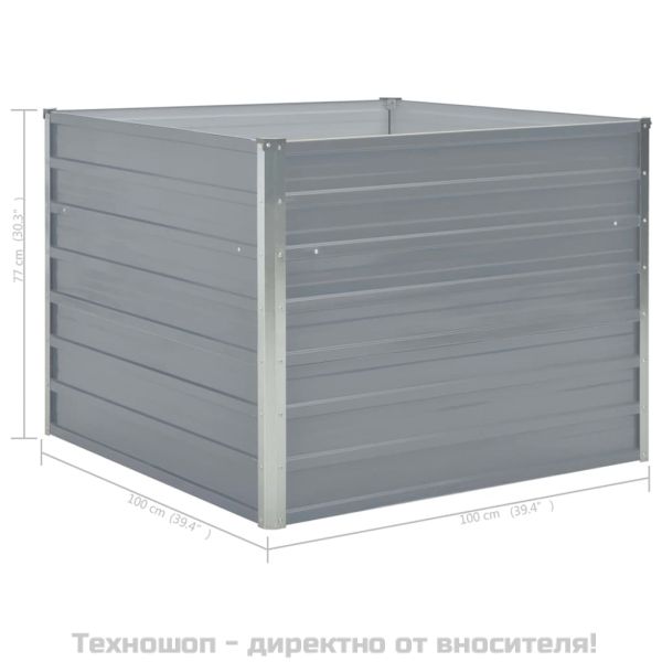 Повдигната леха, 100 x 100 x 77 см, поцинкована стомана, сива